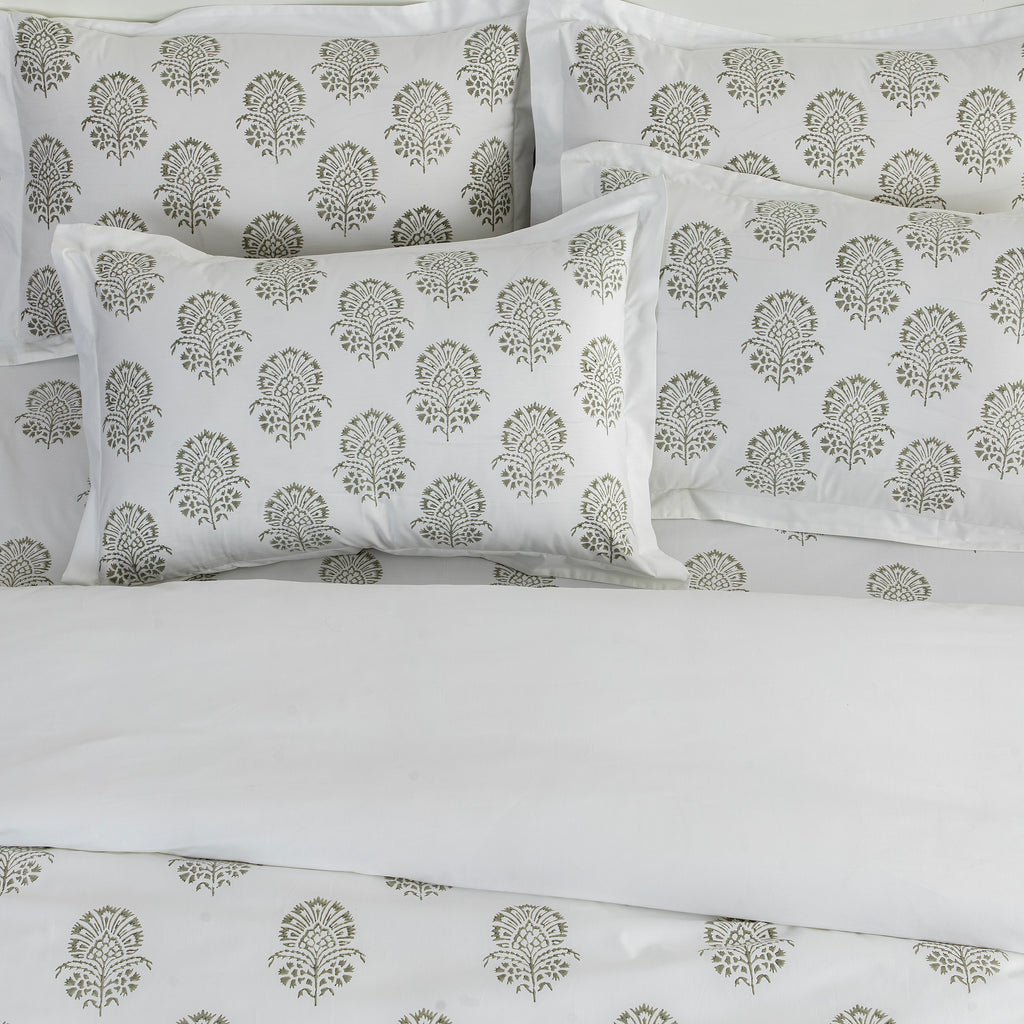 Bed Sheet Hand Block Printed "Hibiscus" - LOVE FOR WHITE                                                          