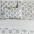 Bed Sheet Hand Block Printed "Hibiscus" - LOVE FOR WHITE                                                          