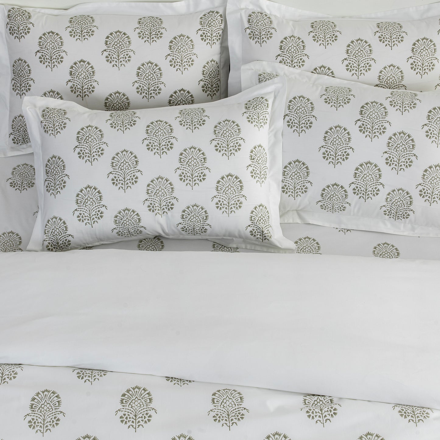 Bed Sheet Hand Block Printed "Hibiscus" - LOVE FOR WHITE                                                          
