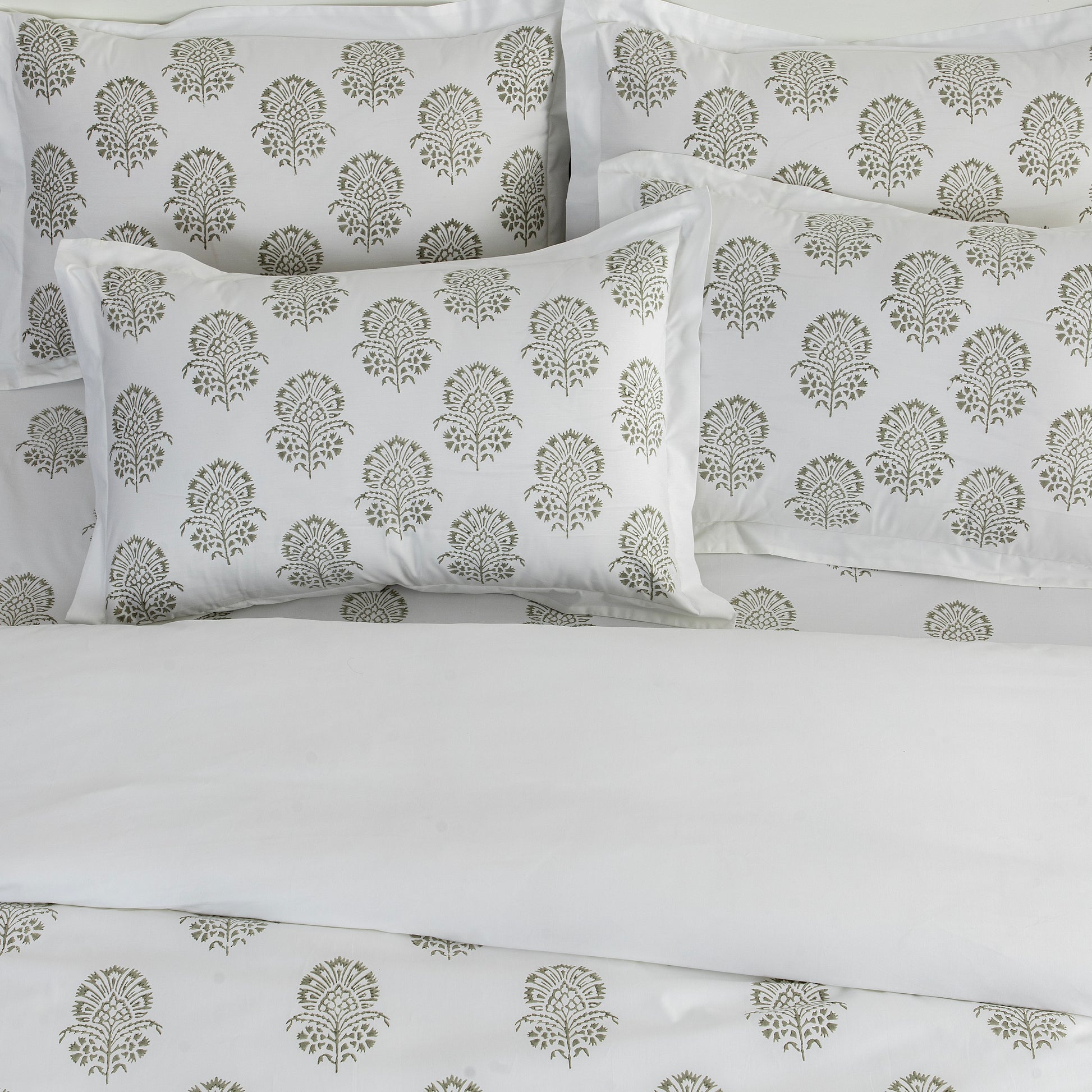 Bed Sheet Hand Block Printed "Hibiscus" - LOVE FOR WHITE                                                          