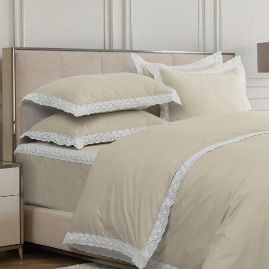 Duvet Cover Crochet Border - Ecru(Light Beige) - LOVE FOR WHITE                                                          