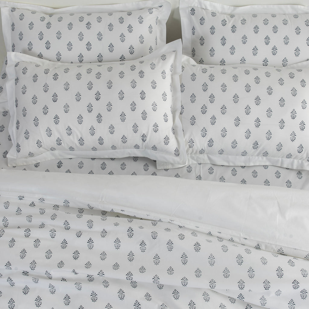 Bed Sheet Hand Block Printed "Ivy" - LOVE FOR WHITE                                                          
