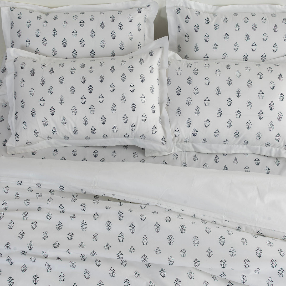 Bed Sheet Hand Block Printed "Ivy" - LOVE FOR WHITE                                                          