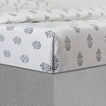 Fitted Sheet Hand Block Printed "Ivy" - LOVE FOR WHITE                                                          
