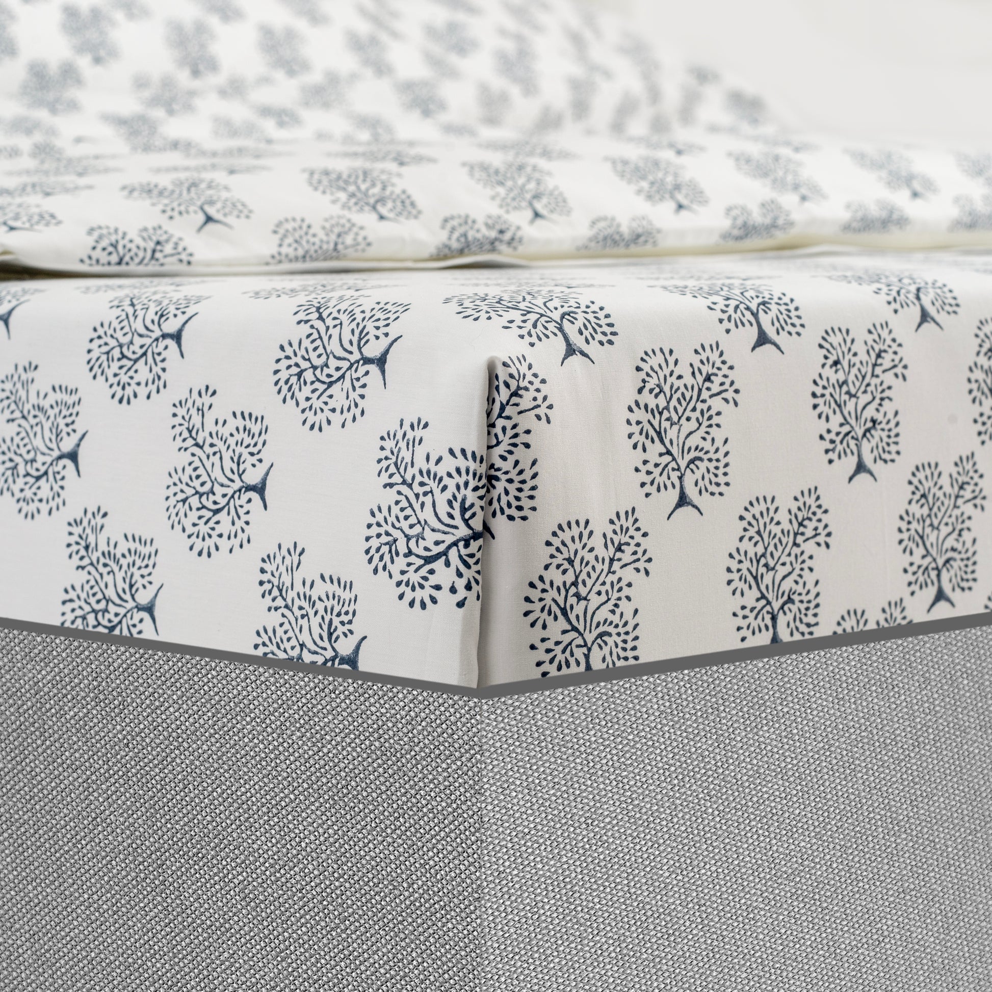 Fitted Sheet Hand Block Printed "Tree of Life" - LOVE FOR WHITE                                                          