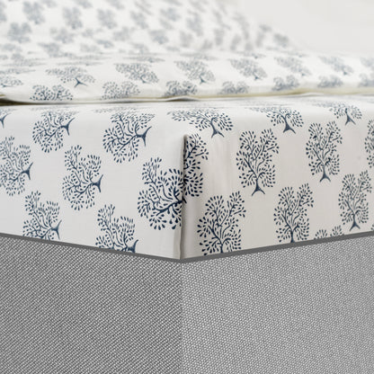 Fitted Sheet Hand Block Printed "Tree of Life" - LOVE FOR WHITE                                                          