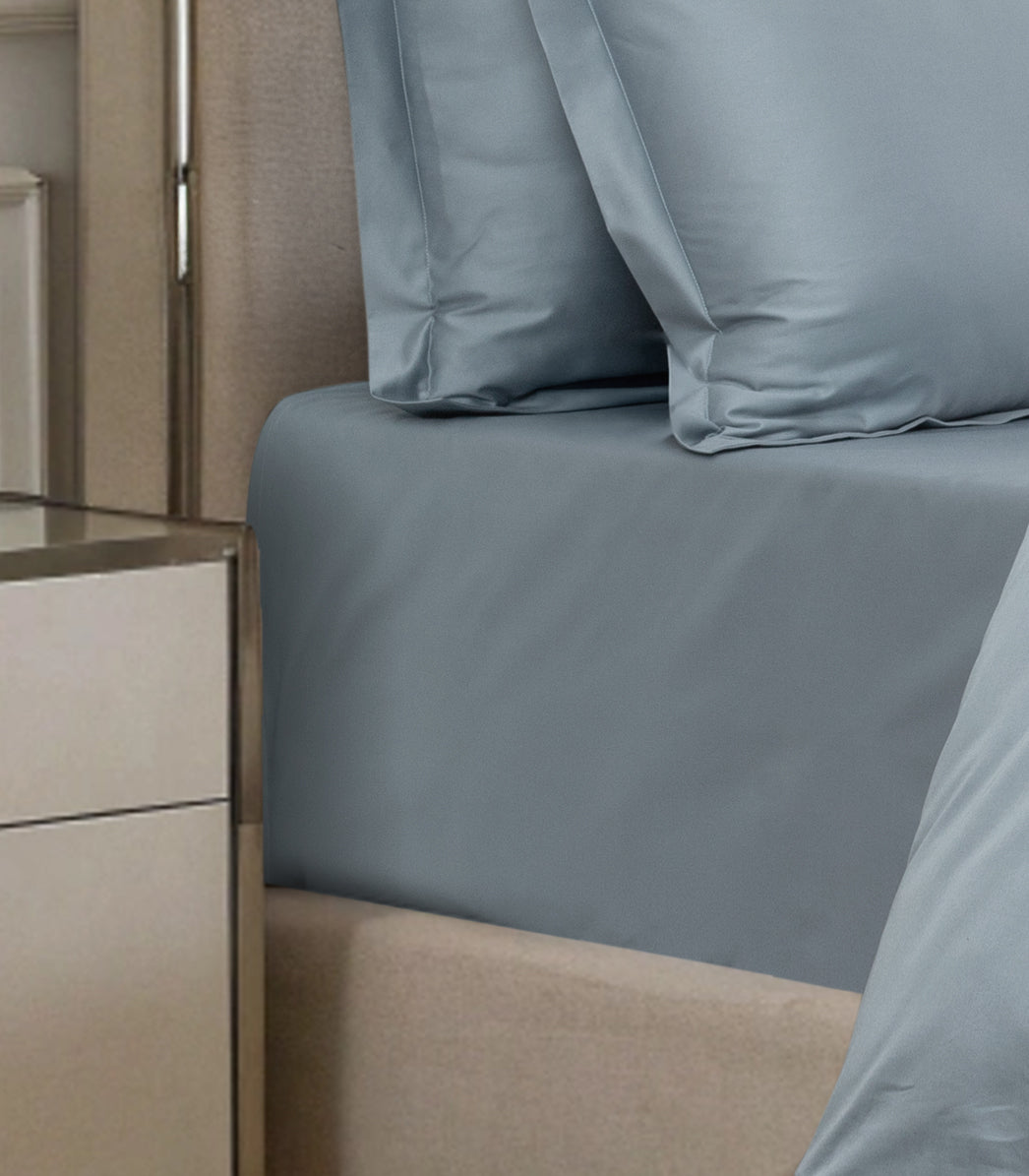 Fitted Sheet 600TC Heavenly - Blue Blush - LOVE FOR WHITE                                                          