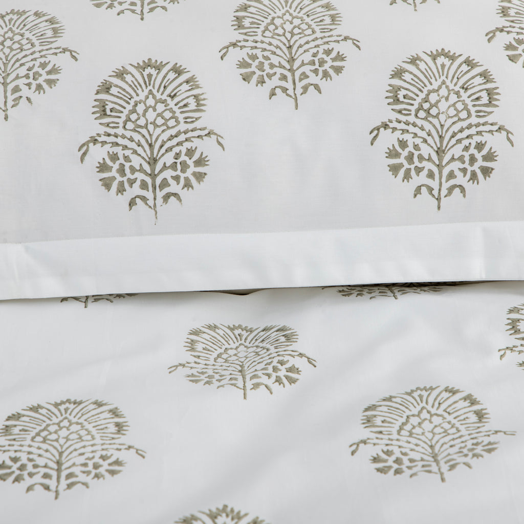 Fitted Sheet Hand Block Printed "Hibiscus" - LOVE FOR WHITE                                                          