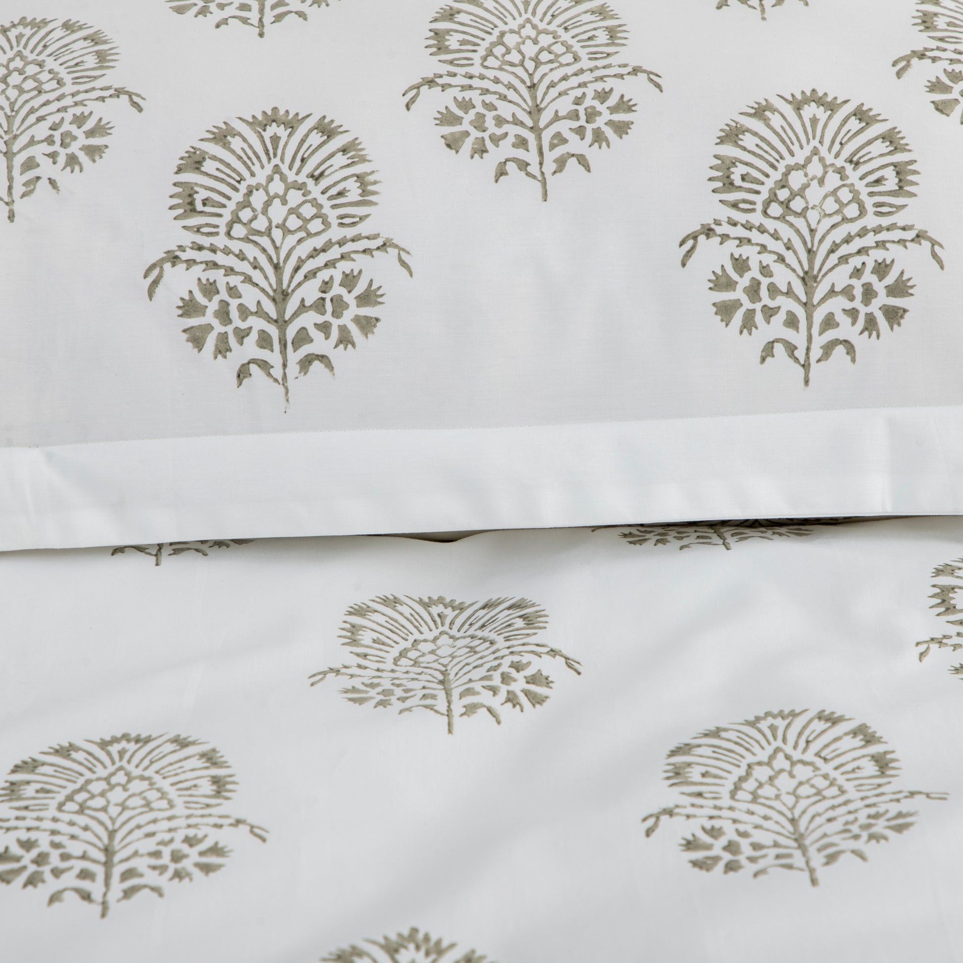 Fitted Sheet Hand Block Printed "Hibiscus" - LOVE FOR WHITE                                                          