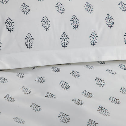 Bed Sheet Hand Block Printed "Ivy" - LOVE FOR WHITE                                                          