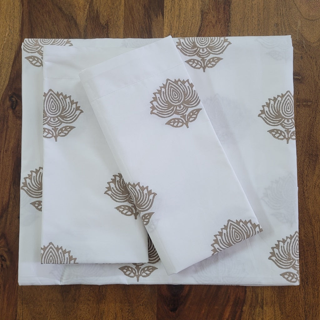 Bed Sheet Hand Block Printed- Water Lily (King Size)                                                       