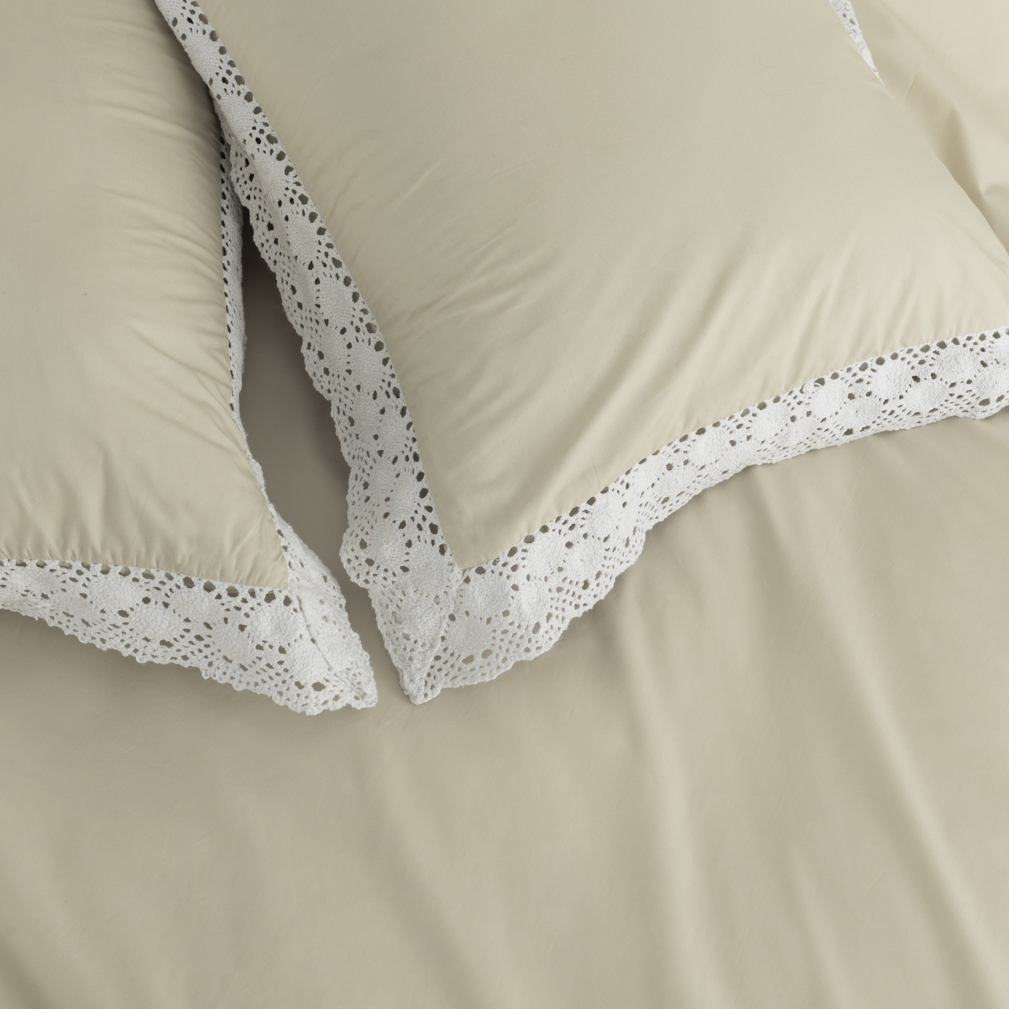 Pillow Covers Crochet Border Set of 2 - Ecru (Light Beige) - LOVE FOR WHITE                                                          