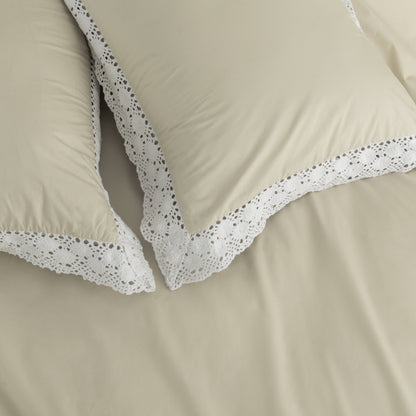 Pillow Covers Crochet Border Set of 2 - Ecru (Light Beige) - LOVE FOR WHITE                                                          
