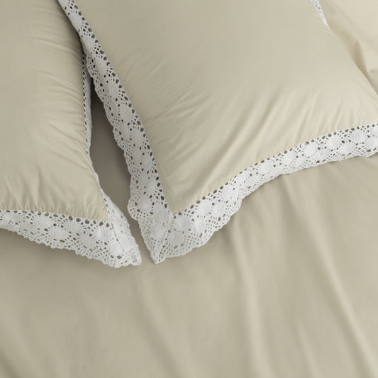 Pillow Covers Crochet Border Set of 2 - Ecru (Light Beige) - LOVE FOR WHITE                                                          