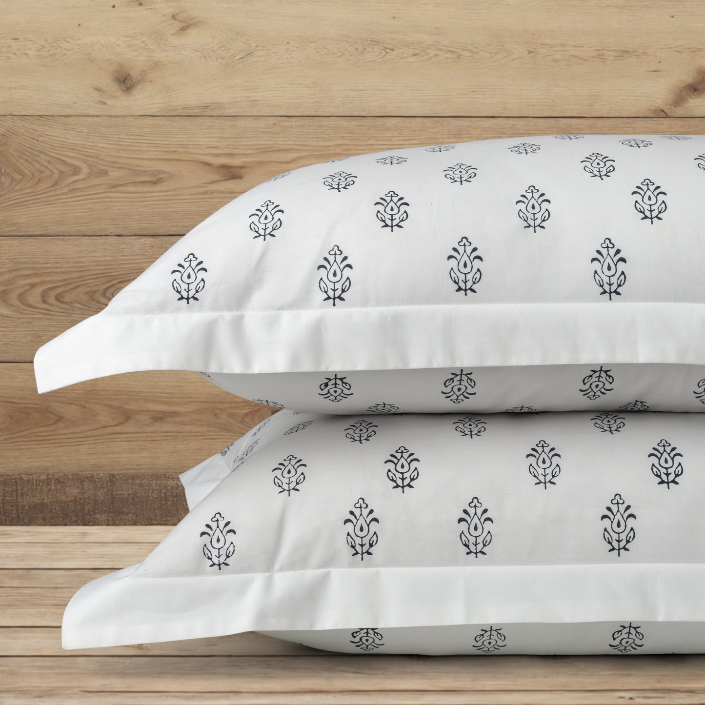 Pillow Covers Hand Block Printed "Ivy" Set of 2 - LOVE FOR WHITE                                                          