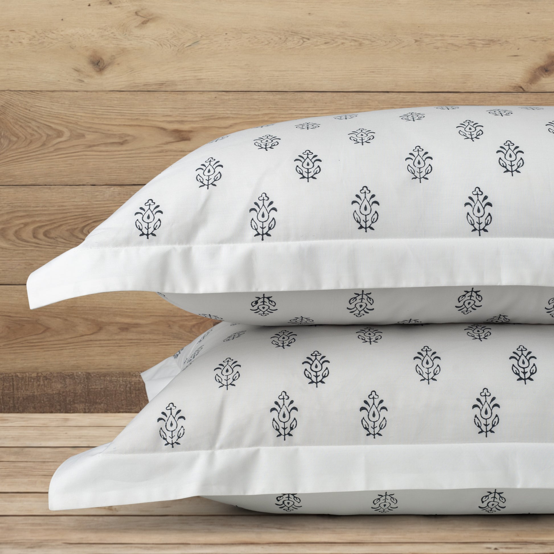 Pillow Covers Hand Block Printed "Ivy" Set of 2 - LOVE FOR WHITE                                                          