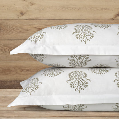 Pillow Covers Hand Block Printed "Hibiscus" Set of 2 - LOVE FOR WHITE                                                          