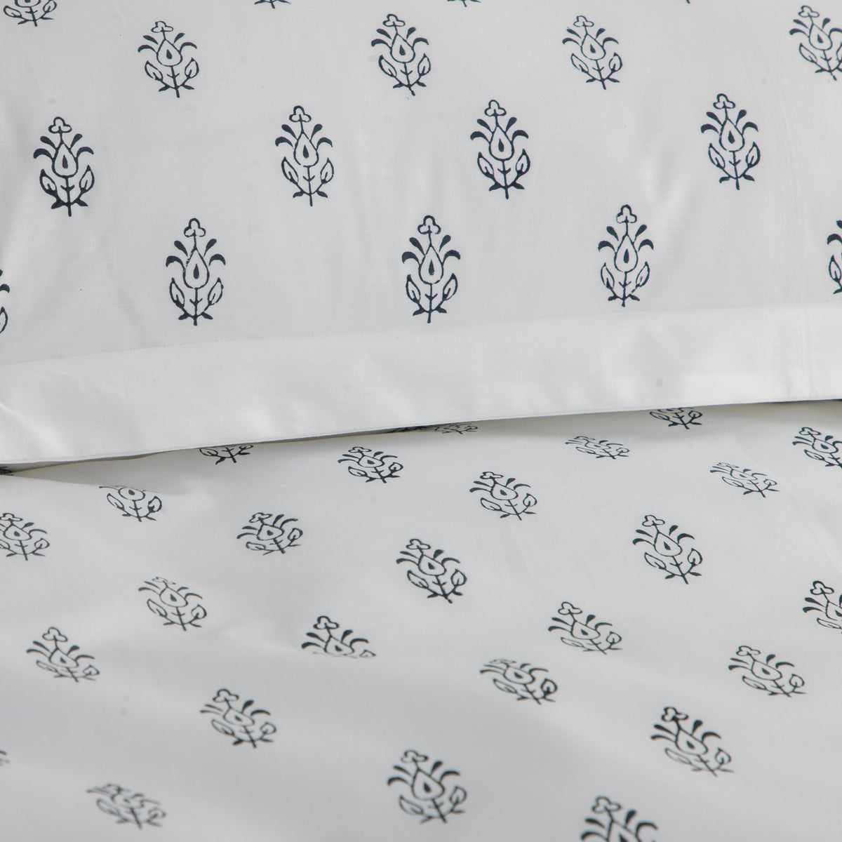 Bed Sheet Hand Block Printed "Ivy" - LOVE FOR WHITE                                                          