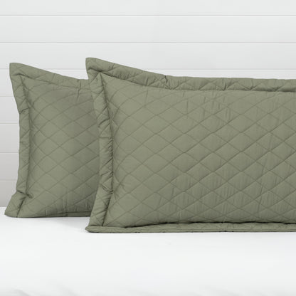 Quilted Pillow Covers Set of 2 -  Frosty Fern - LOVE FOR WHITE                                                          