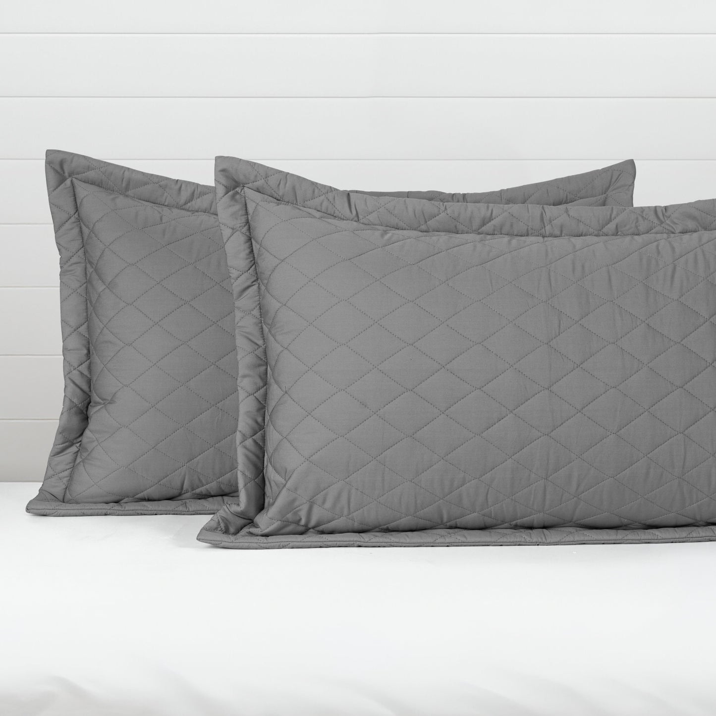 Quilted Pillow Covers Set of 2 -  Light Grey - LOVE FOR WHITE                                                          
