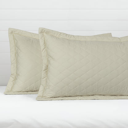 Quilted Pillow Covers Set of 2 -  Ecru (Light Beige) - LOVE FOR WHITE                                                          