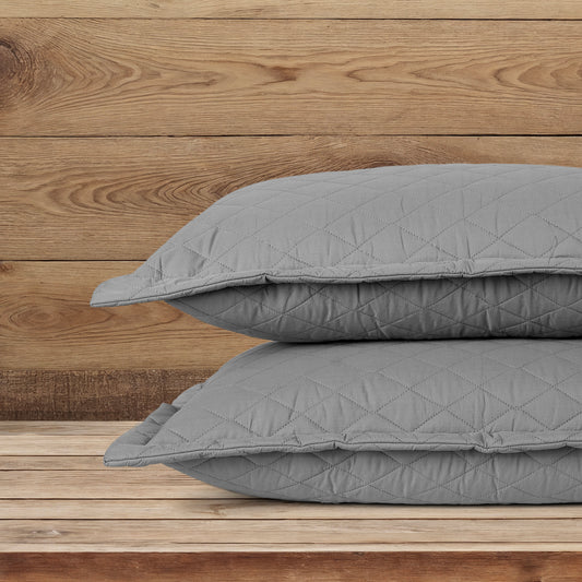 Quilted Pillow Covers Set of 2 -  Light Grey - LOVE FOR WHITE                                                          