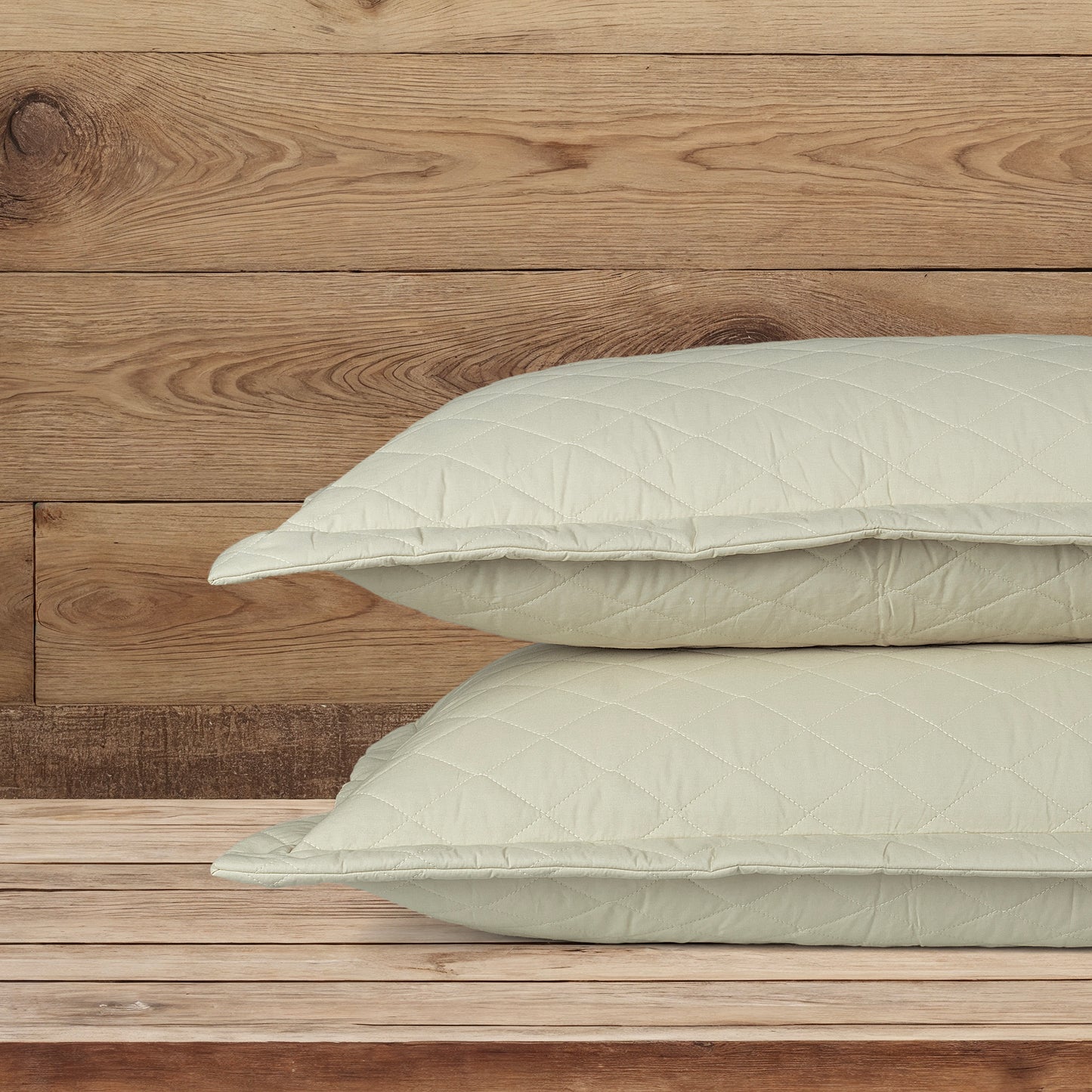 Quilted Pillow Covers Set of 2 -  Ecru (Light Beige) - LOVE FOR WHITE                                                          