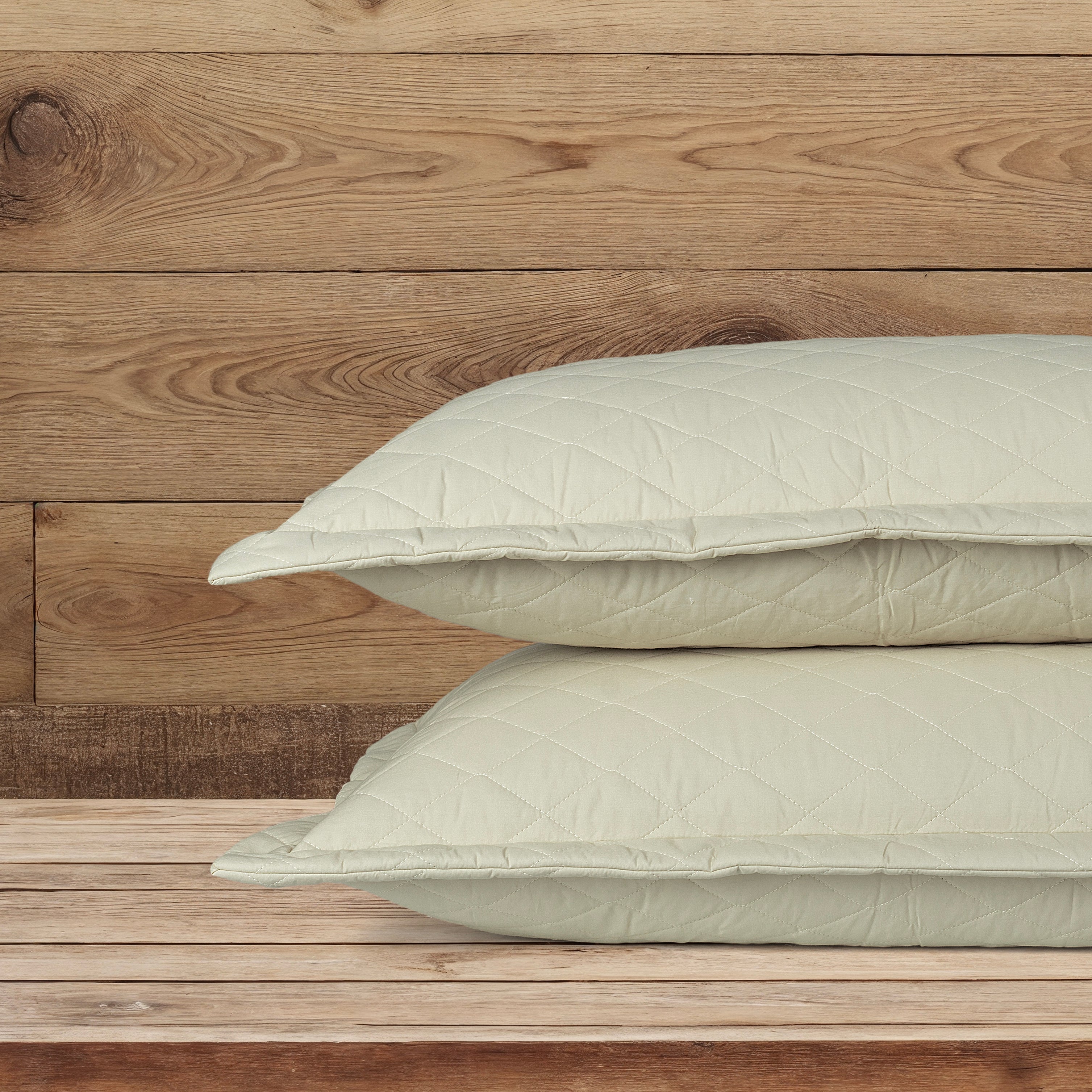 Quilted Pillow Covers Set of 2 -  Ecru (Light Beige) - LOVE FOR WHITE                                                          