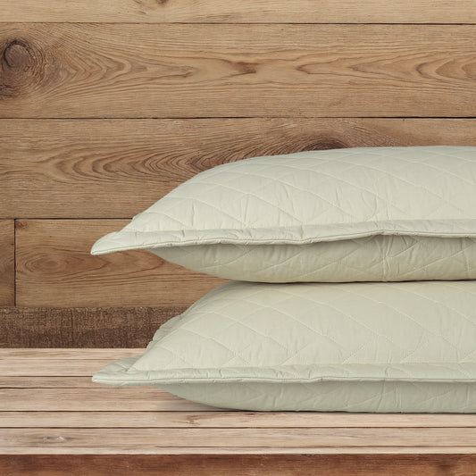 Quilted Pillow Covers Set of 2 -  Ecru (Light Beige) - LOVE FOR WHITE                                                          