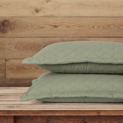 Quilted Pillow Covers Set of 2 -  Frosty Fern - LOVE FOR WHITE                                                          
