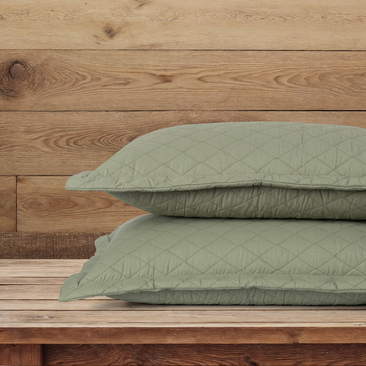Quilted Pillow Covers Set of 2 -  Frosty Fern - LOVE FOR WHITE                                                          