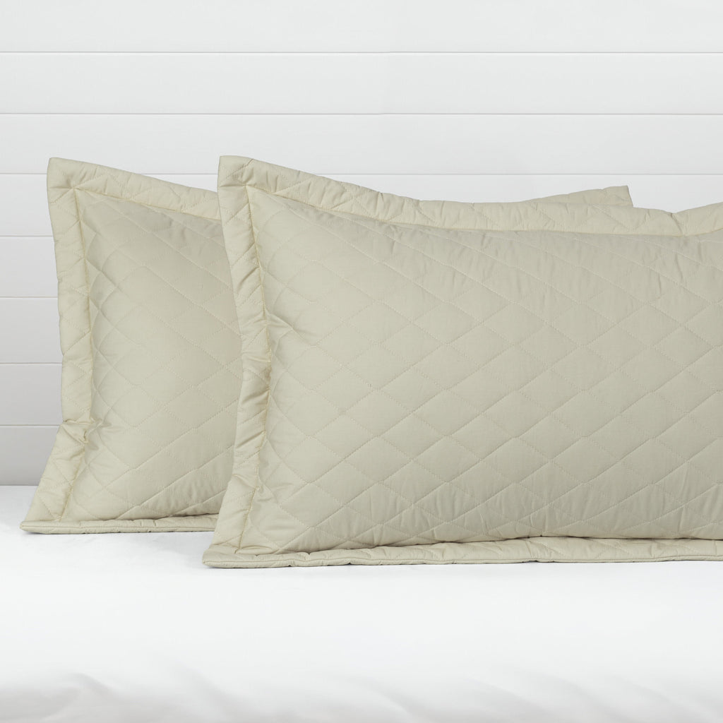 Quilted Pillow Covers Set of 2 -  Ecru (Light Beige) - LOVE FOR WHITE                                                          
