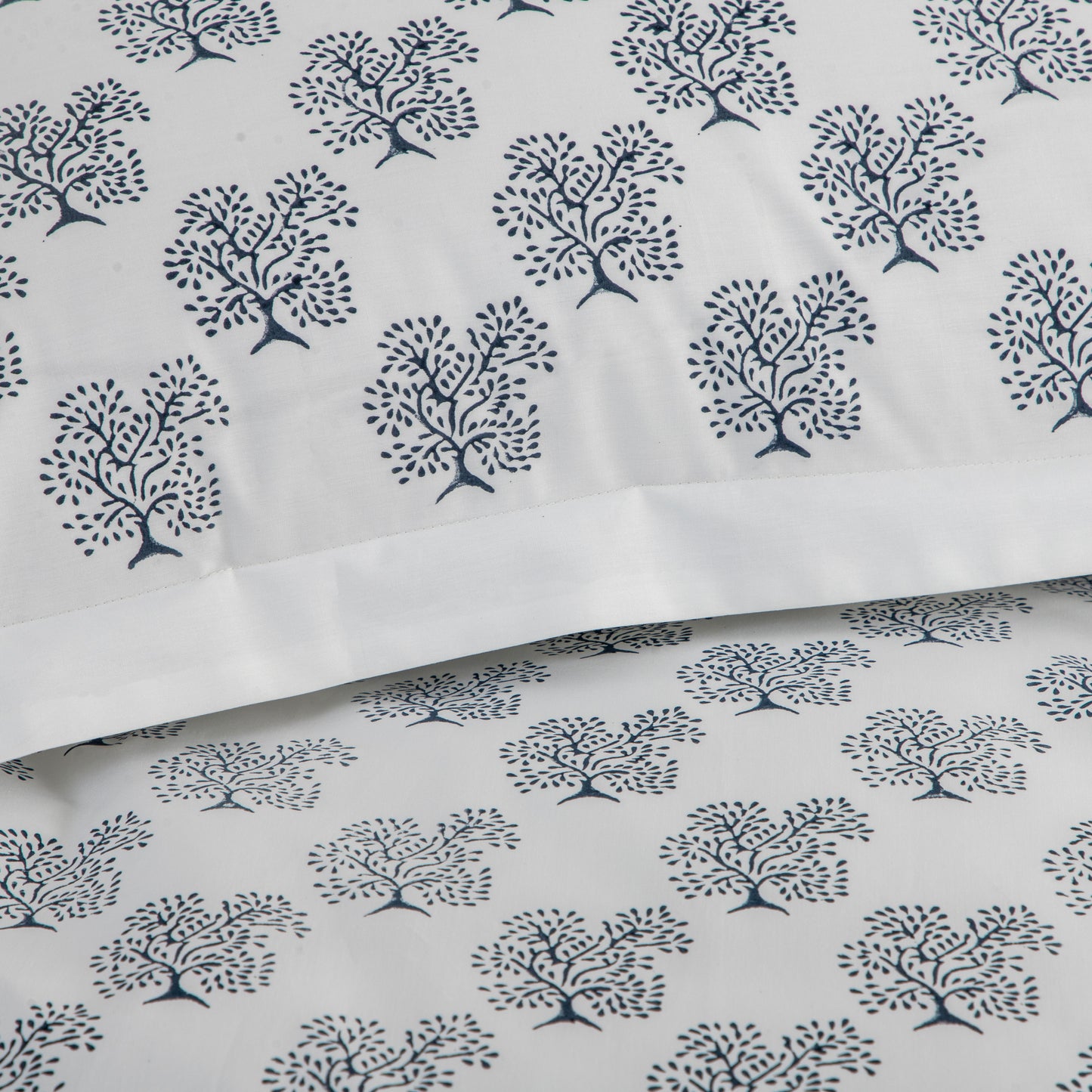 Fitted Sheet Hand Block Printed "Tree of Life" - LOVE FOR WHITE                                                          