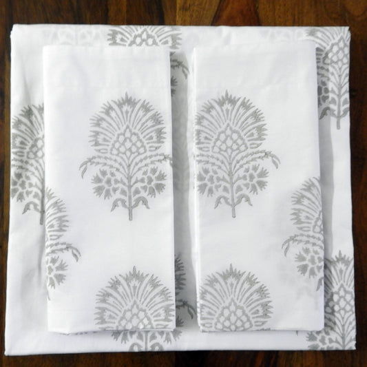 Love For White Bed Sheet - Hand Block Printed "Hibiscus" 