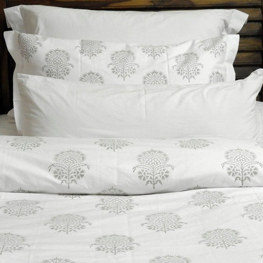 Love For White Duvet/Quilt Cover - Hand Block Printed "Hibiscus"
