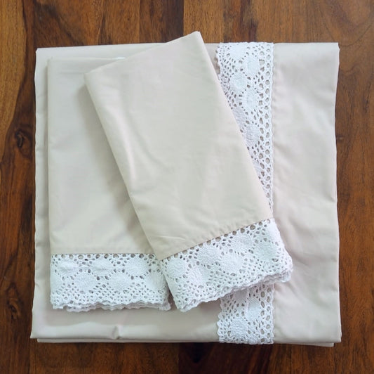 Love For White Bed Sheet - Crochet Border Ecru (Light Beige)