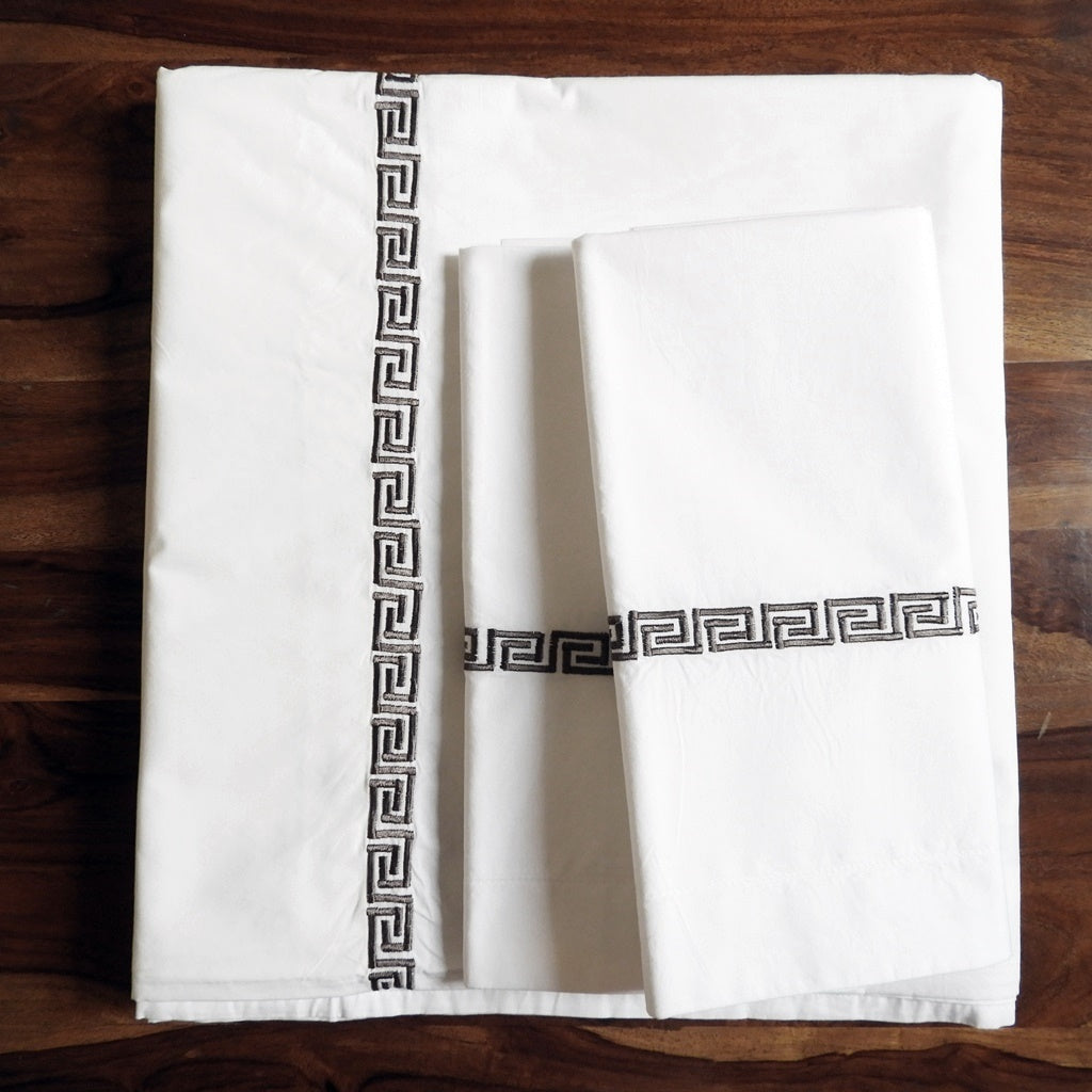 Love For White Bed Sheet - 300TC Embroidered "Maze"