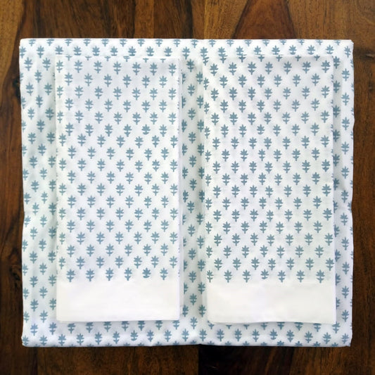 Love For White Bed Sheet - Hand Block Printed "Cornflower"
