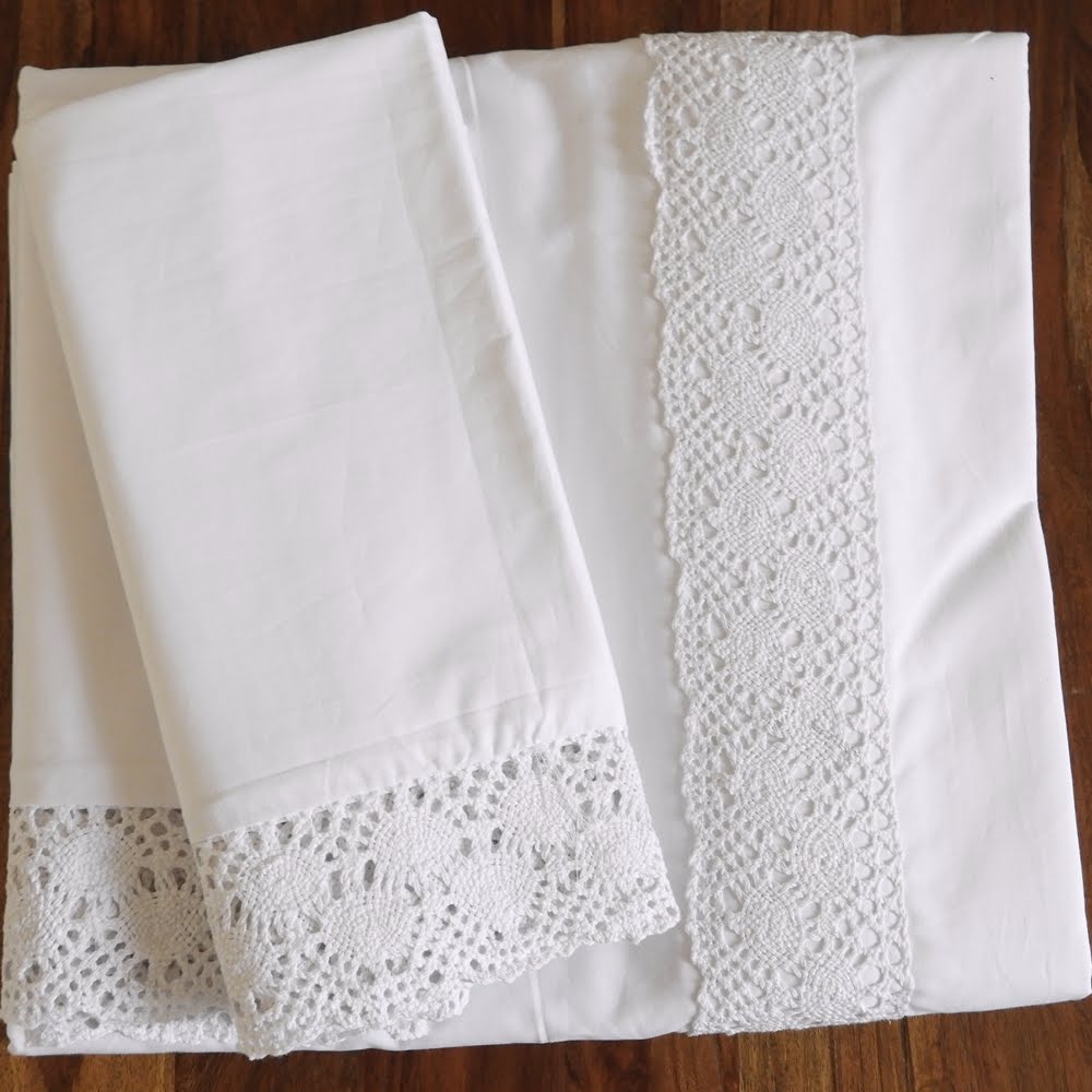 Bed Sheet Crochet Border - White