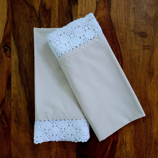 Love For White Pillow Covers Set of 2 - Crochet Border Ecru (Light Beige)